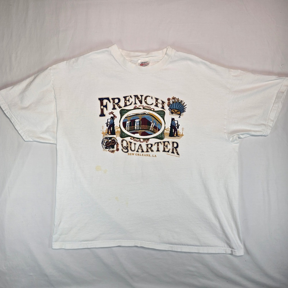 Vintage 1998 Stedman Hanes French Quarter New Orleans T-Shirt White XXL 2XL
